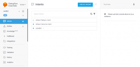 Dialogflow dashboard